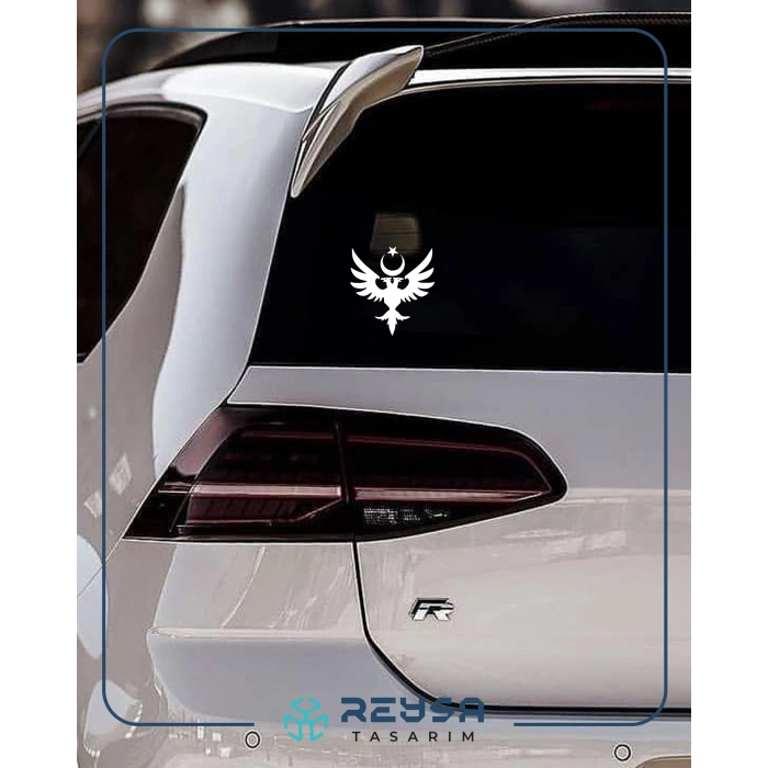 Çift Başlıklı Kartal ve Ay Yıldız Sticker 17x17 Cm Beyaz
