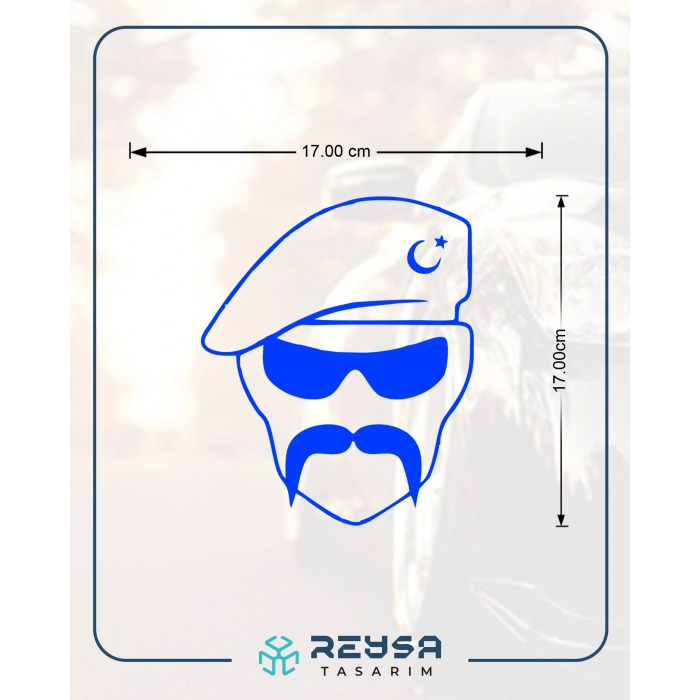 Hilal Bıyıklı Asker Araba Sticker 17x17 Cm Mavi