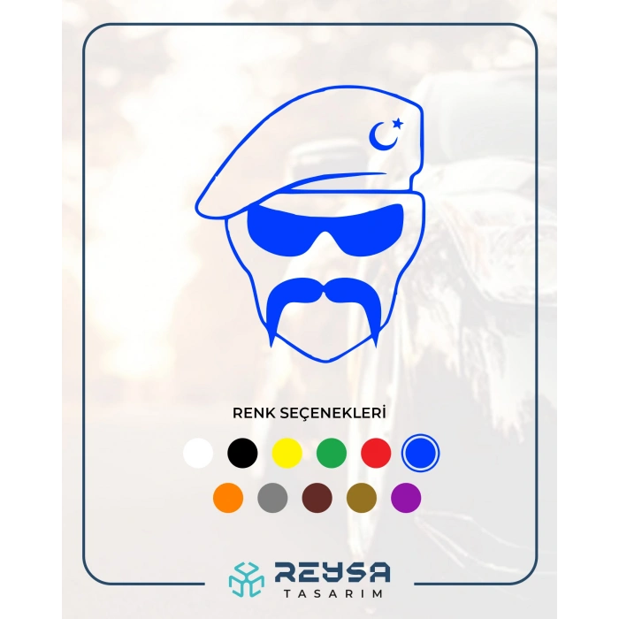 Hilal Bıyıklı Asker Araba Sticker 17x17 Cm Mavi