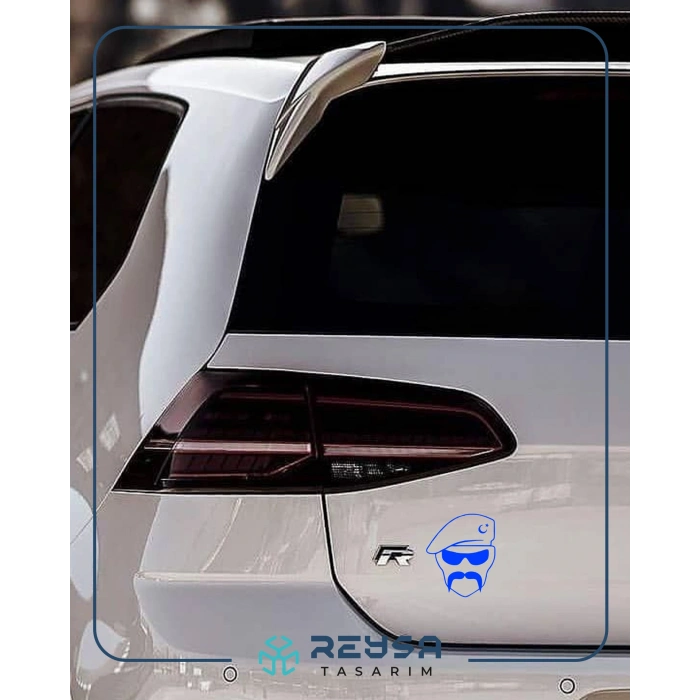 Hilal Bıyıklı Asker Araba Sticker 17x17 Cm Mavi