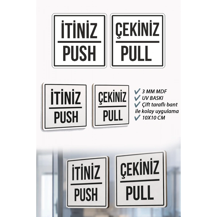 İtiniz / Çekiniz Kapı Yönlendirme Tabelası – Push Pull Yazılı Beyaz MDF Kapı Levhası