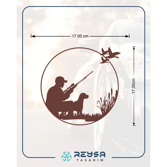 Avcı ve Av köpeği Sticker 17x17 Cm Kahverengi