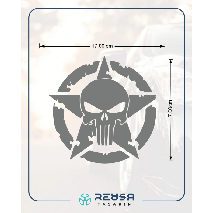 Yıldız Punisher Kurukafa Sticker 17x17 Cm Gri