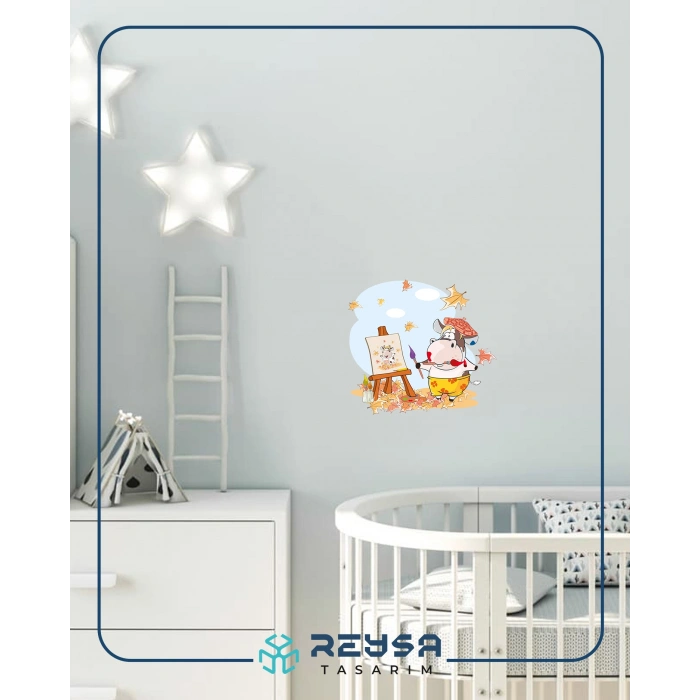Sonbahar Resim Çizen İnek Sticker