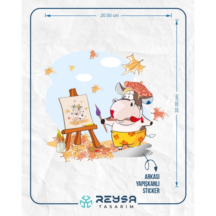 Sonbahar Resim Çizen İnek Sticker