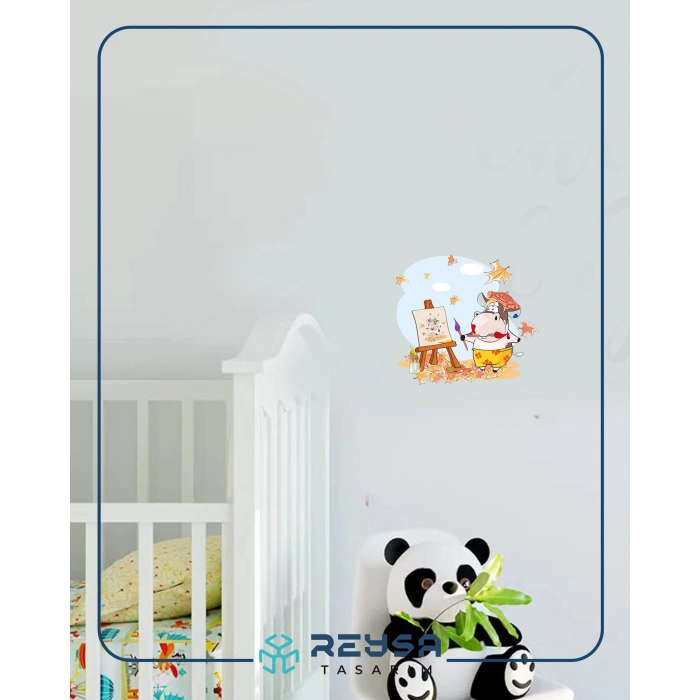 Sonbahar Resim Çizen İnek Sticker