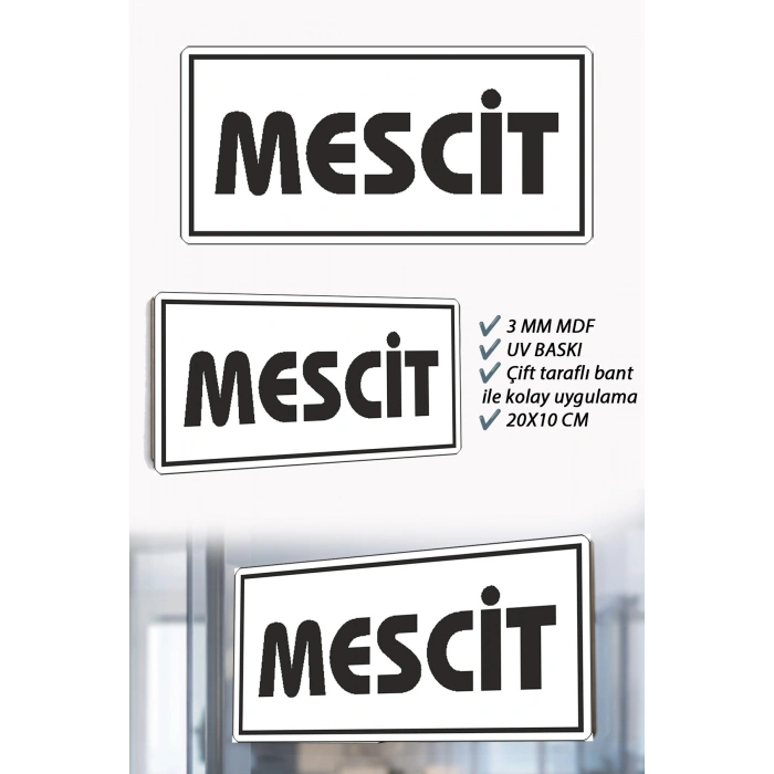 Mescit Yazılı Beyaz MDF Kapı Levhası