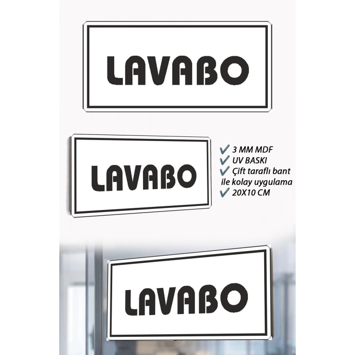 Lavabo Yazılı Beyaz MDF Kapı Levhası