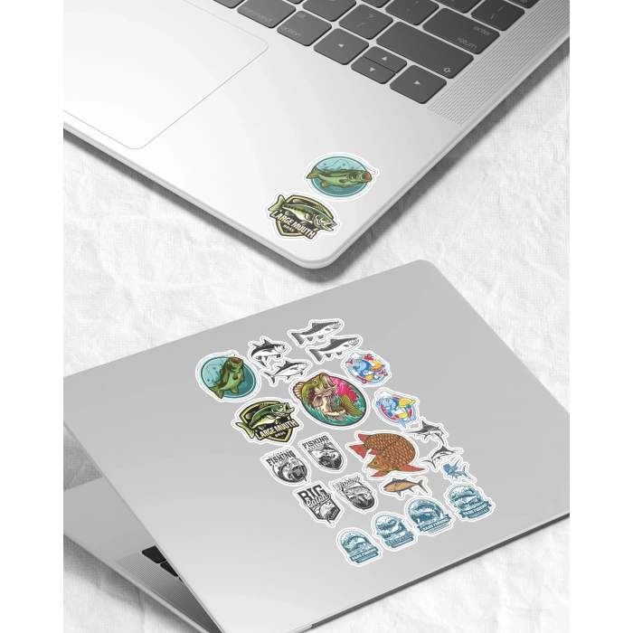 Balık Balıkçı Sticker Set 17 Parça Telefon, Tablet, Defter, Laptop Sticker