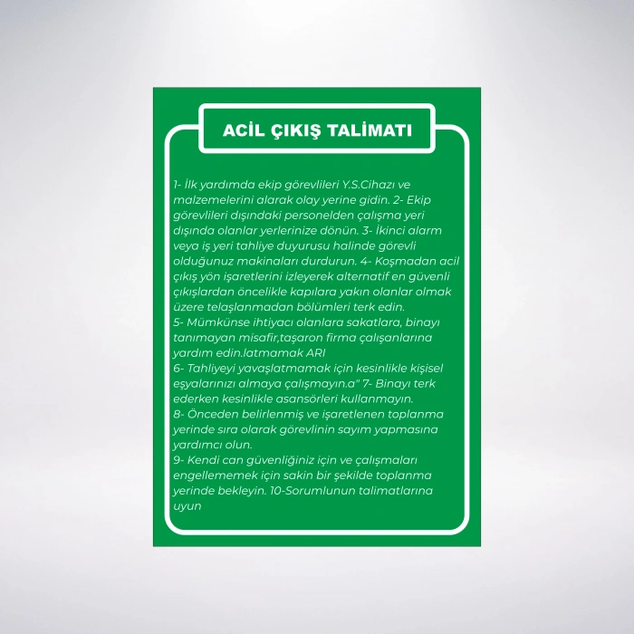 acil çıkış talimatı Sticker 20X28 Cm