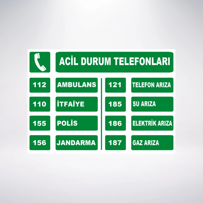 acil durum telefonları Sticker 20X28 Cm
