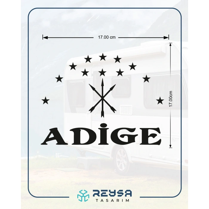 Adige Çerkez Bayrağı Sticker 17x17 Cm Siyah