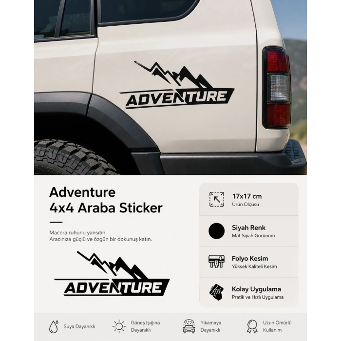 Adventure 4x4 Araba Sticker 17x17 Cm Siyah