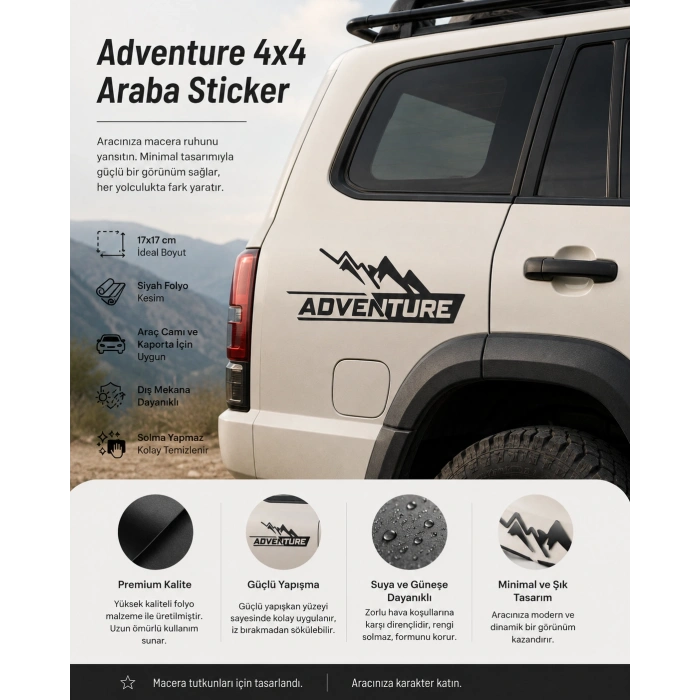 Adventure 4x4 Araba Sticker 17x17 Cm Siyah