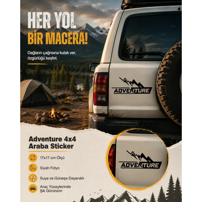 Adventure 4x4 Araba Sticker 17x17 Cm Siyah