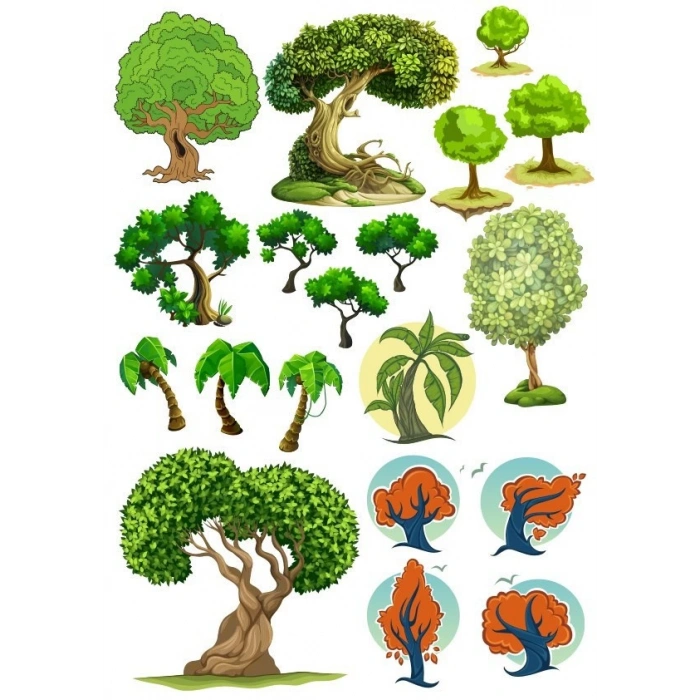 Ağaçlar Stikcer Set-3 13 Parça Telefon, Tablet, Defter, Laptop Sticker