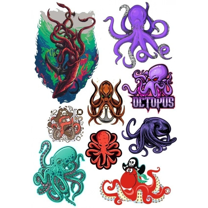 Ahtapot Sticker Set-2 9 Parça Telefon, Tablet, Defter, Laptop Sticker