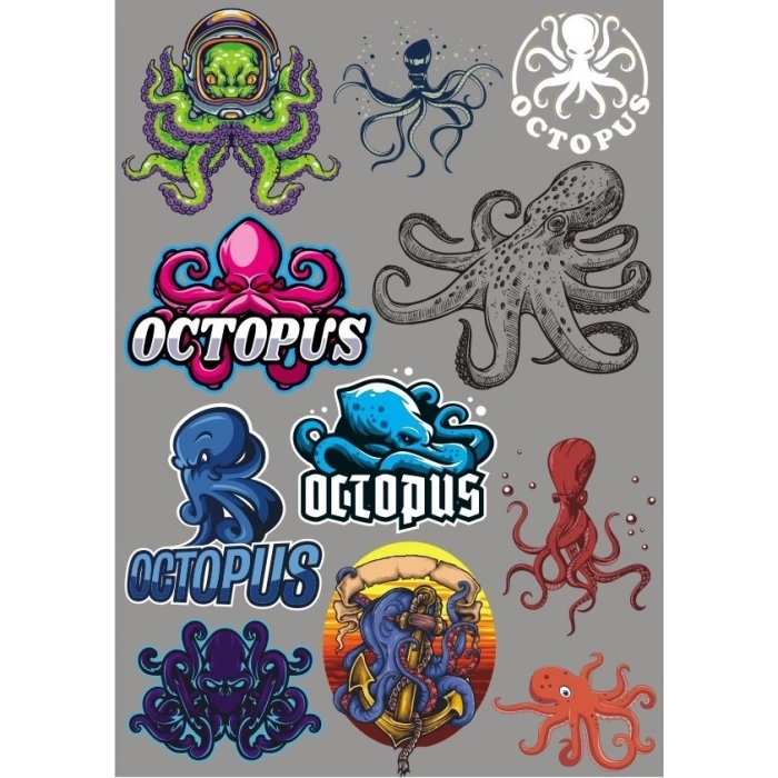 Ahtapot Sticker Set-3 11 Parça Telefon, Tablet, Defter, Laptop Sticker