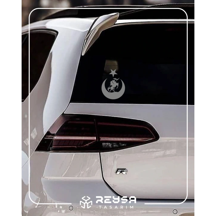 Akıncı ve Ay Yıldız Türk Bayrağı Araba Sticker 17x17 Cm Gri