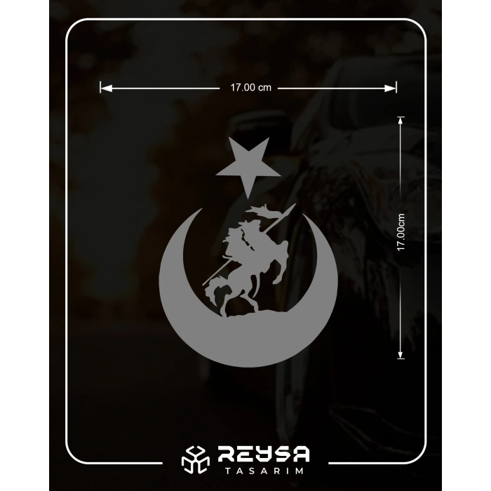 Akıncı ve Ay Yıldız Türk Bayrağı Araba Sticker 17x17 Cm Gri