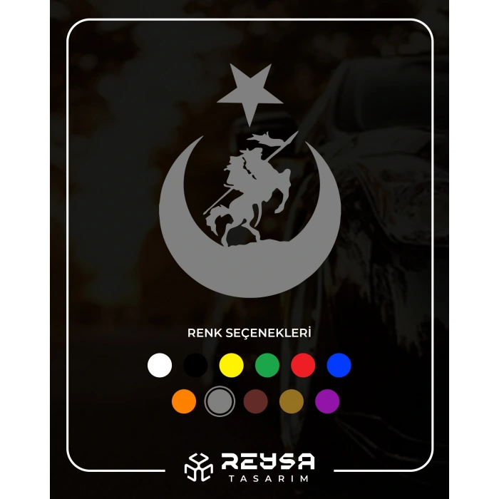 Akıncı ve Ay Yıldız Türk Bayrağı Araba Sticker 17x17 Cm Gri