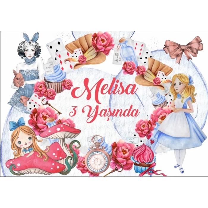 Alice Harikalar Diyarından Doğum Günü Afişi 100X150 cm