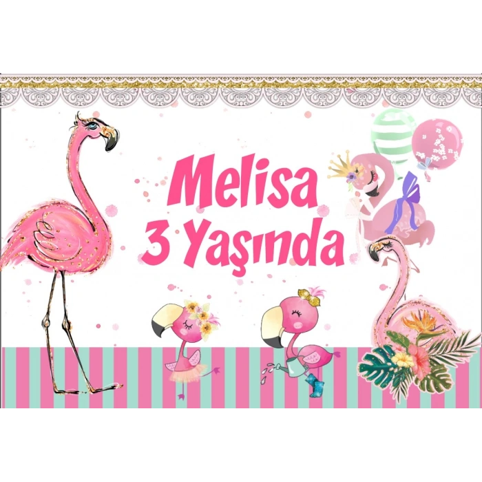 Flamingo Temalı Doğum Günü Afişi 35X50 cm