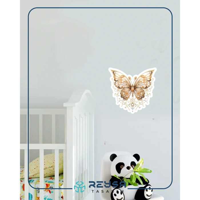 Altın Dantel Desenli Kelebek Duvar Stickerı