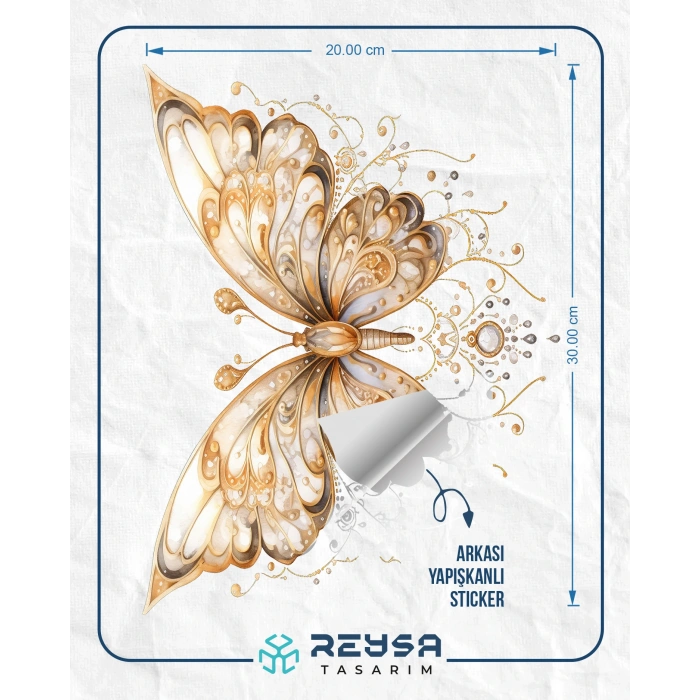 Altın Dantel Desenli Kelebek Duvar Stickerı