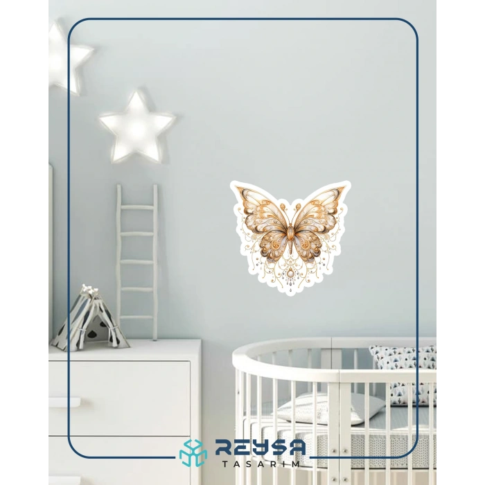 Altın Dantel Desenli Kelebek Duvar Stickerı