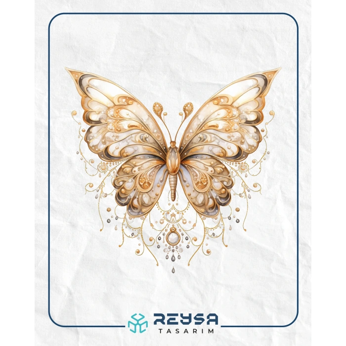 Altın Dantel Desenli Kelebek Duvar Stickerı