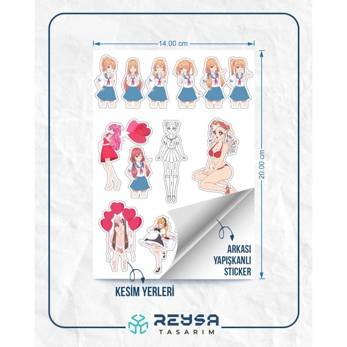 Anime Kızı Sticker Set 1 15 Parça Telefon, Tablet, Defter, Laptop Sticker