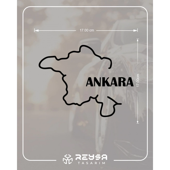 Ankara Harita Araba Sticker 17x17 Cm Siyah