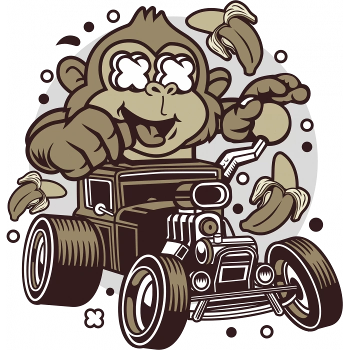 Araba Süren Maymun Sticker 10x10 cmRenkli Sticker