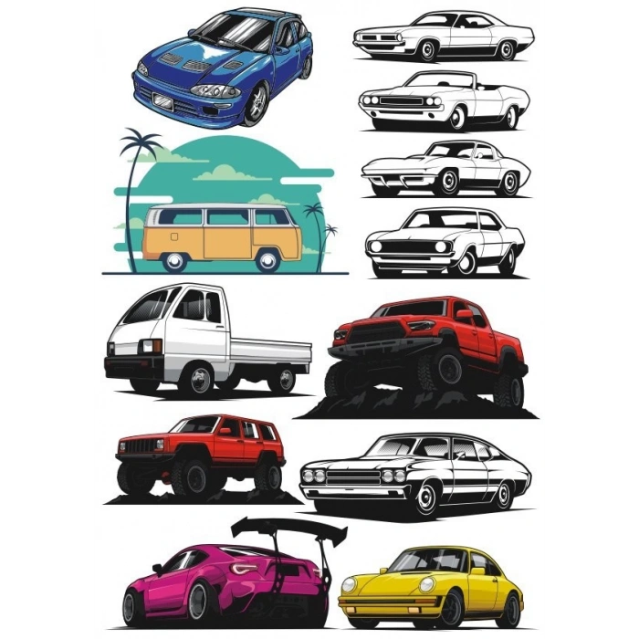 Arabalar Sticker Set-3 13 Parça Telefon, Tablet, Defter, Laptop Sticker