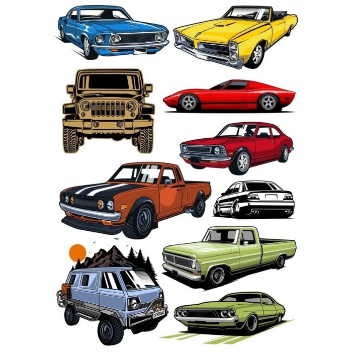 Arabalar Sticker Set-5 9 Parça Telefon, Tablet, Defter, Laptop Sticker