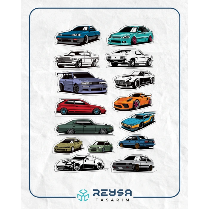 Arabalar Sticker Set 7 15 Parça Telefon, Tablet, Defter, Laptop Sticker