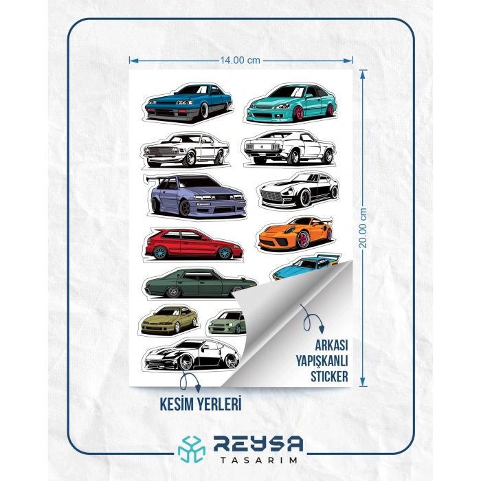 Arabalar Sticker Set 7 15 Parça Telefon, Tablet, Defter, Laptop Sticker