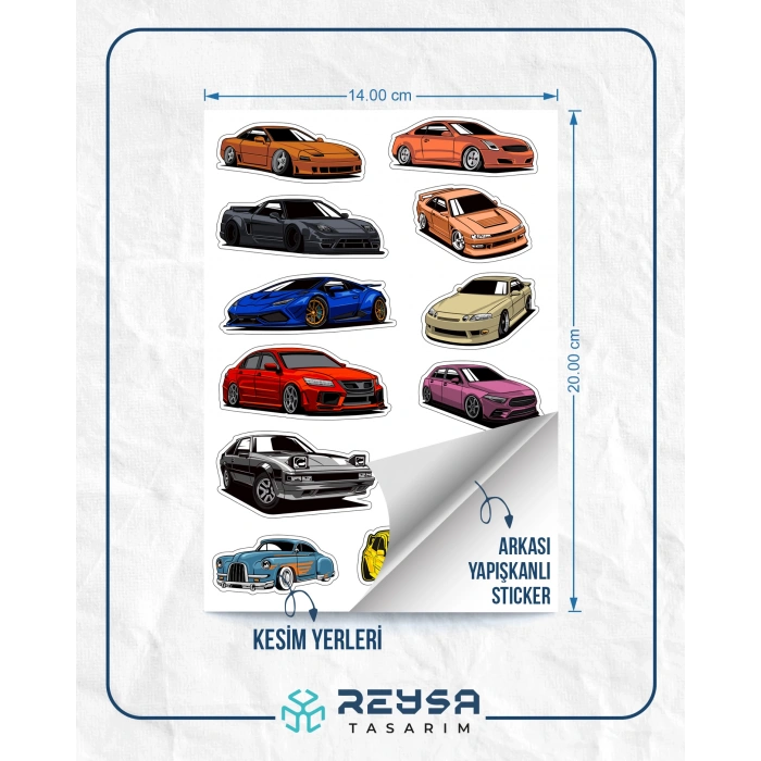 Arabalar Sticker Set 8 13 Parça Telefon, Tablet, Defter, Laptop Sticker