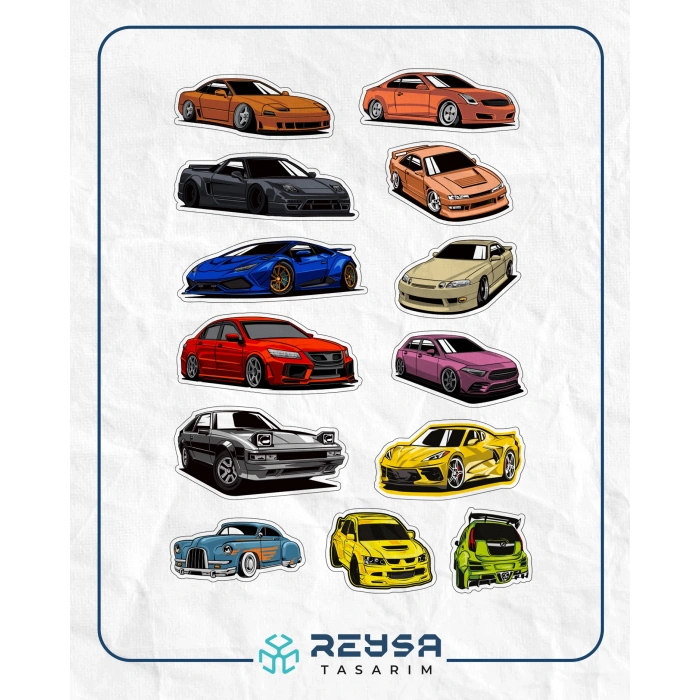 Arabalar Sticker Set 8 13 Parça Telefon, Tablet, Defter, Laptop Sticker