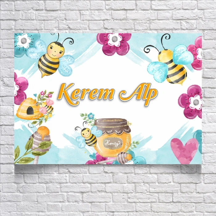 Arı ve Bal Temalı Doğum Günü Afişi 100X150 cm