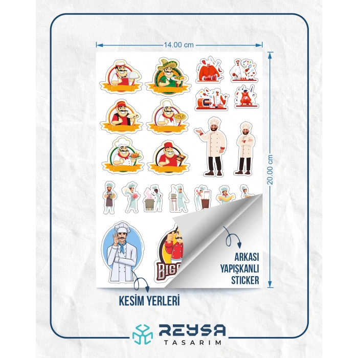 Aşçı Chef Sticker Set-1 15 Parça Telefon, Tablet, Defter, Laptop Sticker