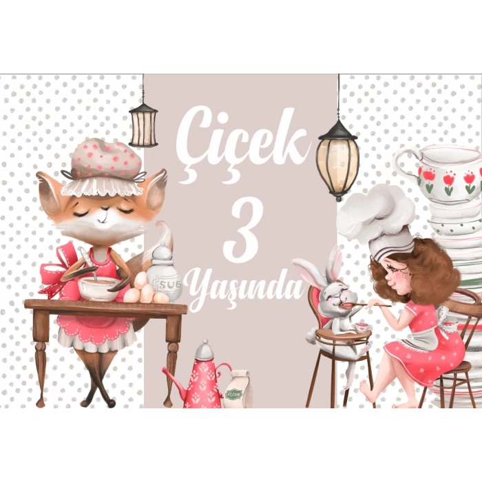 Aşçı Hayvanlar Temalı Doğuım Günü Afişi 50X70 cm