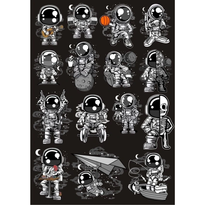 Astoronot Sticker Set 15 20 Parça Telefon, Tablet, Defter, Laptop Sticker