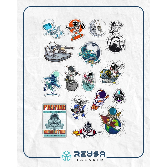 Astronot Sticker Set 11 17 Parça Telefon, Tablet, Defter, Laptop Sticker