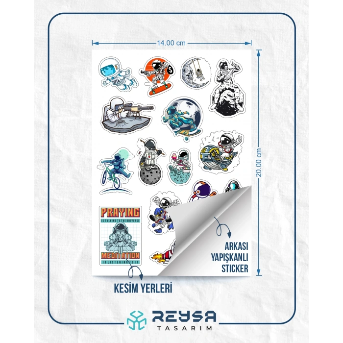 Astronot Sticker Set 11 17 Parça Telefon, Tablet, Defter, Laptop Sticker