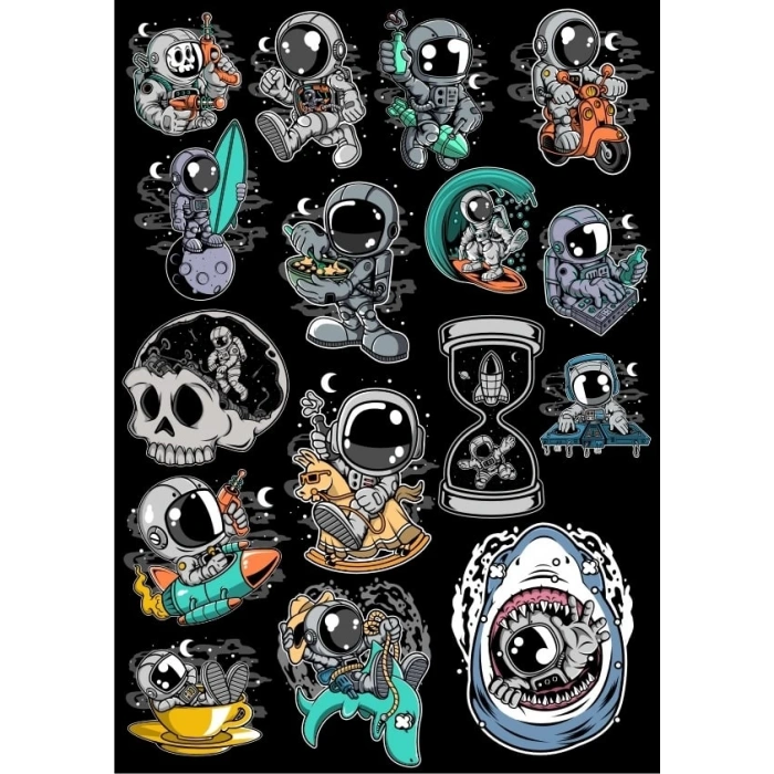 Astronot Sticker Set 12 16 Parça Telefon, Tablet, Defter, Laptop Sticker