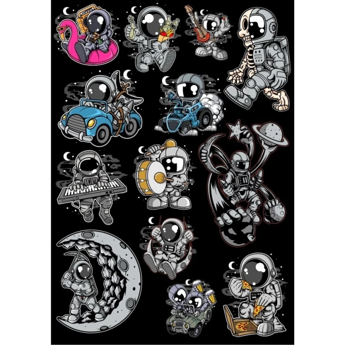 Astronot Sticker Set 13 13 Parça Telefon, Tablet, Defter, Laptop Sticker