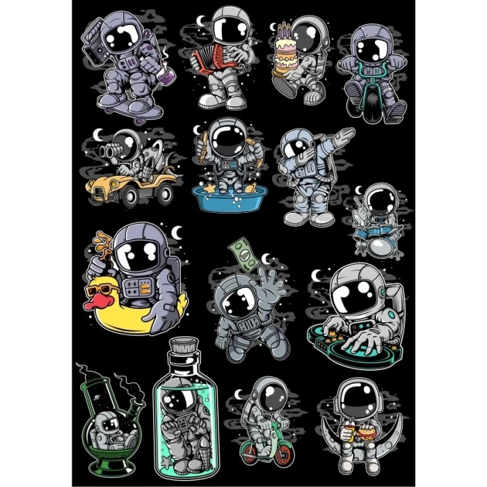 Astronot Sticker Set 14 16 Parça Telefon, Tablet, Defter, Laptop Sticker