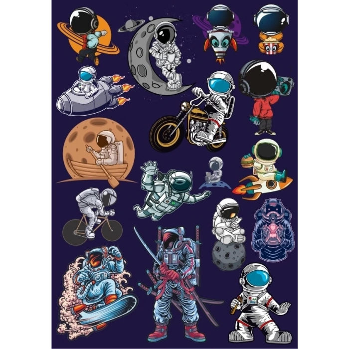 Astronot Sticker Set 16 Parça Telefon, Tablet, Defter, Laptop Sticker
